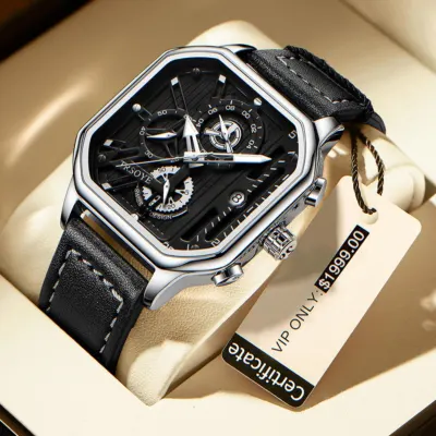 Nektom 8238 men's leather wholesale men's watch Square quartz luminous hands waterproof watch