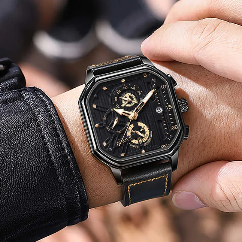 Nektom 8238 men's leather wholesale men's watch Square quartz luminous hands waterproof watch