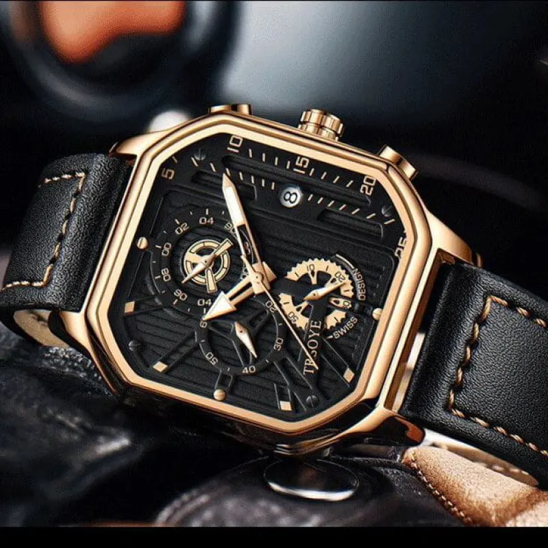 Nektom 8238 men's leather wholesale men's watch Square quartz luminous hands waterproof watch