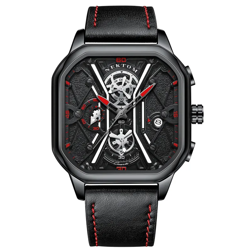 Nektom 8238 men's leather wholesale men's watch Square quartz luminous hands waterproof watch